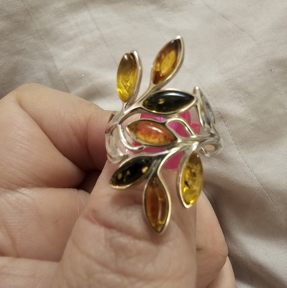Sz. 11, Multicolor Amber Crossover Ring, 925 Silver, Excellent pre-owned condit. - Picture 8 of 13